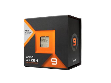 Uzhgorod, Ukrayna - 28 Ağustos 2023: AMD Ryzen 9 7950X3D işlemci yakın plan. Stüdyo çekimi.
