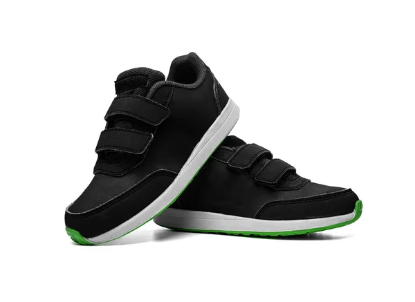 Sapatos Esportes Pretos Fundo Branco — Fotografia de Stock