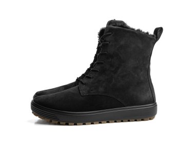 Beyaz arka planda izole edilmiş bir çift kadın kış ayakkabısı..