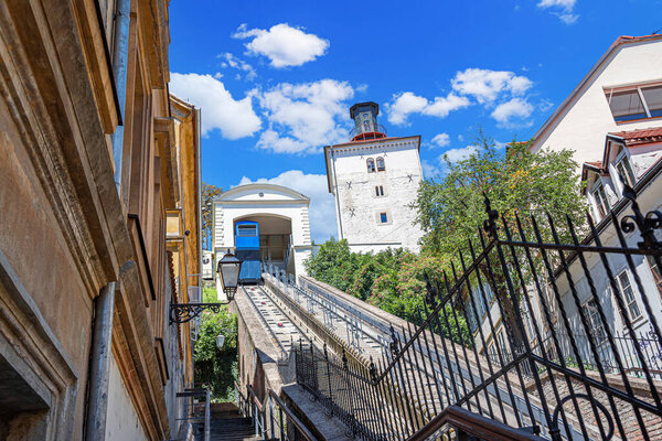 Funicular and Kula Lotrscak in Zagreb. One of many tourist attractions in Zagreb, Croatia.