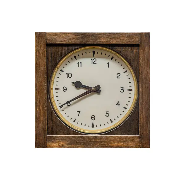 Old Vintage Wooden Clock Isolated White Background Stock Photo