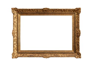 Tahta yaldızlı resim çerçevesi beyaz arkaplanda izole edildi