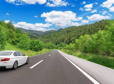 Orman yolunda bir araba koşturuyor..