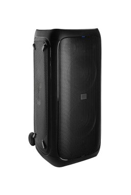 Beyaz arkaplanda büyük kablosuz ses hoparlörü izole edildi.