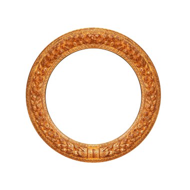 Beyaz arkaplanda izole edilmiş antik yuvarlak resim çerçevesi.