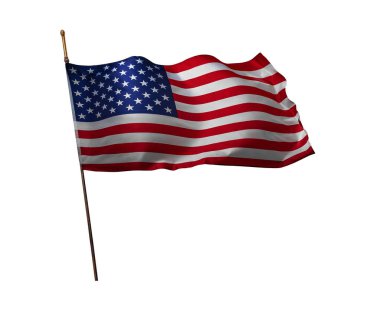 Amerika Birleşik Devletleri bayrağı. ABD bayrağı rüzgarda dalgalanıyor. Beyaz bir arkaplanda izole edilmiş.