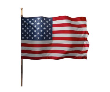 Amerika Birleşik Devletleri bayrağı. ABD bayrağı rüzgarda dalgalanıyor. Beyaz bir arkaplanda izole edilmiş.