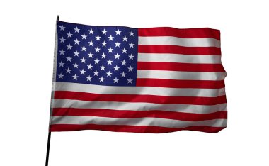 Amerika Birleşik Devletleri bayrağı. ABD bayrağı rüzgarda dalgalanıyor. Beyaz bir arkaplanda izole edilmiş.