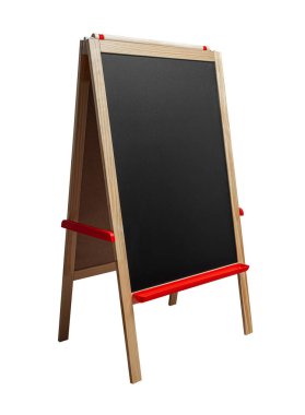 Ahşap çerçeve tahtası kırmızı aksanlı, beyaz arkaplanda izole.