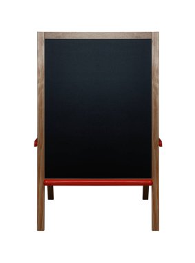 Ahşap çerçeve tahtası kırmızı aksanlı, beyaz arkaplanda izole.