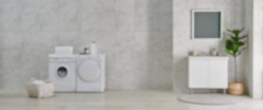 Çamaşır makinesi ve banyo dolabı lavabo aynası tarzı, beyaz seramik duvar arka planı.