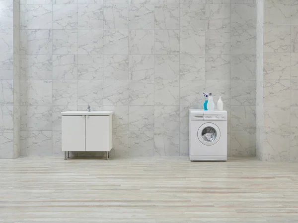 Çamaşır Makinesi Dolap Lavabo Temizlik Malzemeleri Kirli Çamaşırlar — Stok fotoğraf