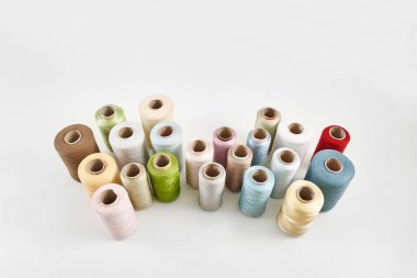 Yarn rope and fabric white background isolated style.