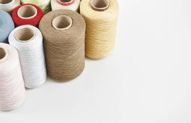 Yarn rope and fabric white background isolated style.