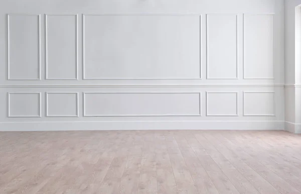 White Classic Wall Background Brown Parquet Floor Home Furniture Detail — Stok fotoğraf