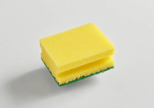 Kitchen Dish Sponge Yellow Green Isolated White Background — Stock Photo, Image