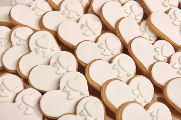 Heart Cookies Engagemang Bröllop Organisation Bordet Stil View — Stockfoto
