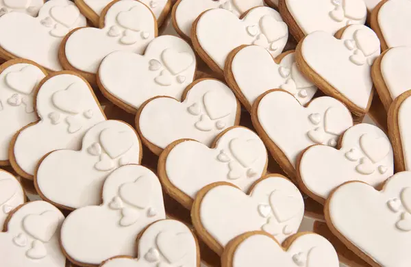 Heart Cookies Engagemang Bröllop Organisation Bordet Stil View — Stockfoto
