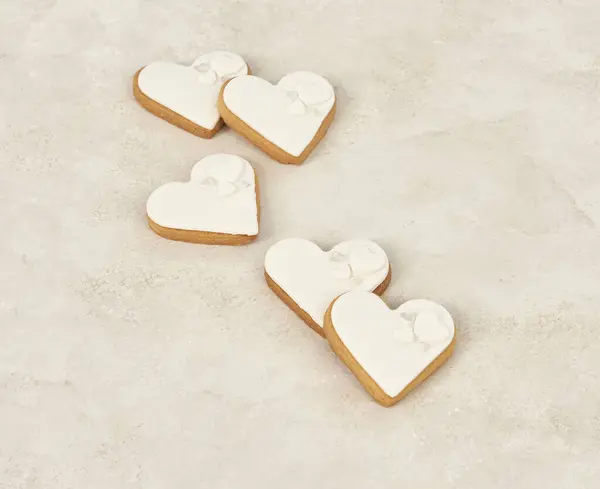 Corazón Cookies Compromiso Boda Organización Mesa Estilo Arriba Ver —  Fotos de Stock