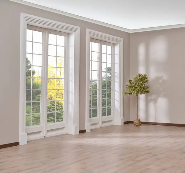 Empty Room Wall Window Parquet Style Interior Concept Area Furniture — Stock Photo, Image