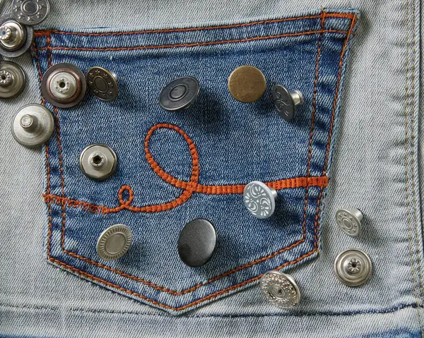 Several Buttons Jeans Fabric View — Stock Photo, Image