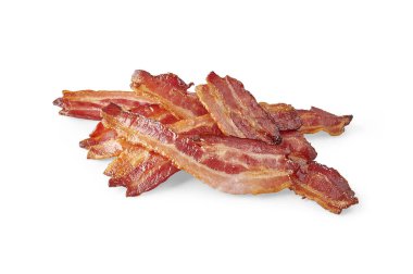 Beyaz arka planda kızarmış pastırma..