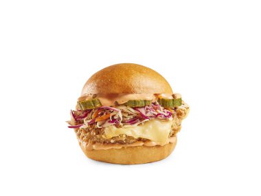 Soslu hamburger ve çizburger ve yeşil salata izole edilmiş beyaz arka plan.