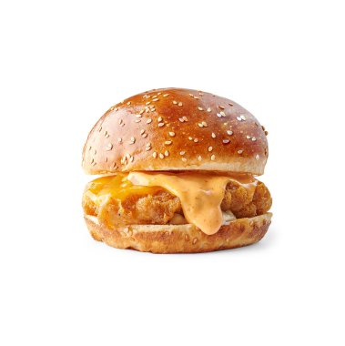 Soslu hamburger ve çizburger ve yeşil salata izole edilmiş beyaz arka plan.