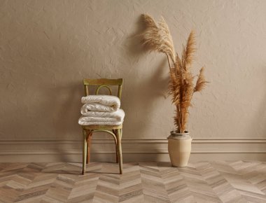 Yastık ve yorgan takımı, modern iç malzemeler, kanepe ve banka mobilyası, ev dekorasyonu, pamuk fabrikası, natürmort yaşam konsepti..