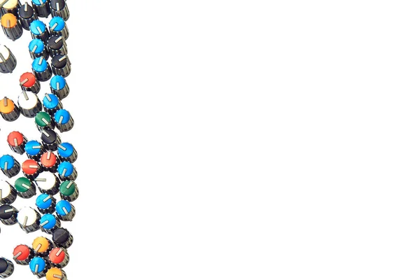 Misturador Potenciômetro Volume Laranja Botão Vermelho Azul Espaço Cópia Para — Fotografia de Stock