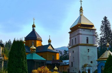 Mountain forest calm serene quiet monastery Manyava, Ukraine