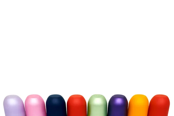 Multicolored Bright Cones Cylinders Caps Place Text White — 스톡 사진