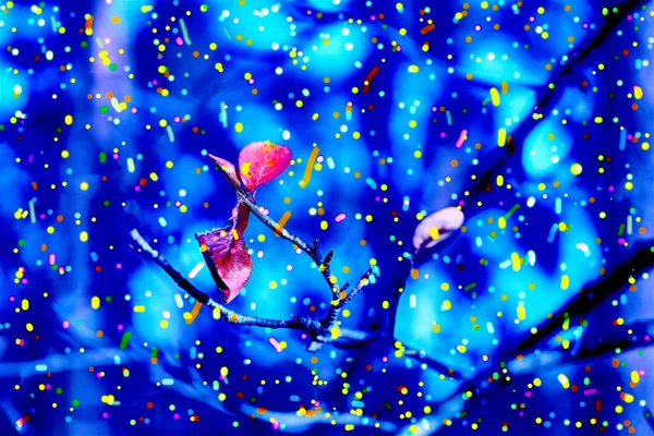 Kék Elvont Akvarell Háttér Levelek Ágak Színes Pontok — Stock Fotó