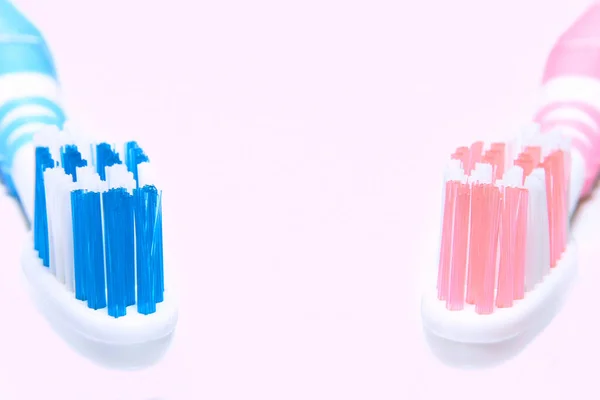Pink Blue Toothbrush White Background Close — Stock Photo, Image