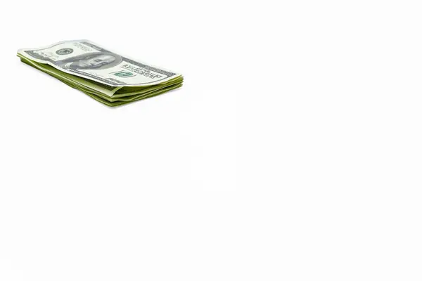 Pilha Notas Dólar Esverdeadas Dinheiro Americano Isolado Branco — Fotografia de Stock