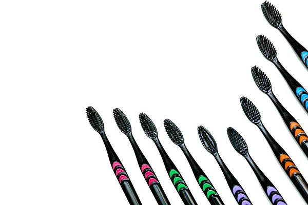 Black Toothbrushes Colored Inserts Isolated White Design Creativity — Stock Photo, Image
