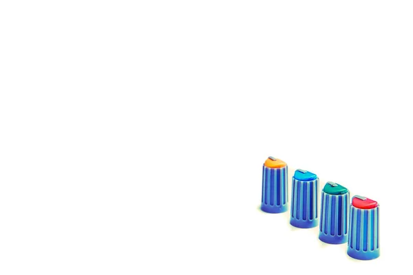 Potenciômetros Botões Azuis Volume Frequências Misturador Amplificador — Fotografia de Stock