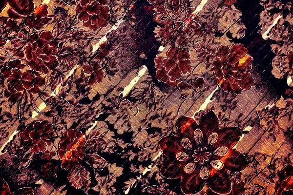 Braune Rote Fabelhafte Mystische Hintergrund Mit Bizarren Blättern Und Blumen — Stockfoto