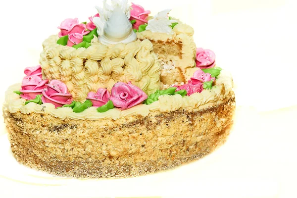 Festive Beautifully Decorated Delicious Cake Isolated White — Stock Photo, Image
