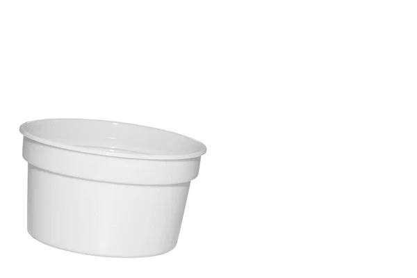 Βάζο Πλαστικό Λευκό Για Κρέμα Μπαχαρικά Σάλτσες Λευκό Φόντο — Φωτογραφία Αρχείου