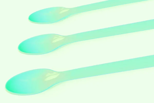 Green Plastic Spoons Camping Isolated White Surface — Stock Photo, Image