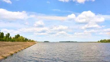 Taş nehir seti yeşil çalılarla kaplanmış.                               