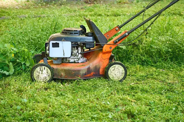 Bir çimenlikteki çimleri biçmek için elektrik ya da benzin makinesi