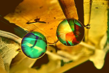 Koruma. Gözleri güneş ışığından ya da parıltıdan korumak için boyalı gözlükler.