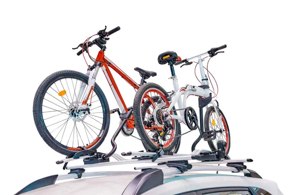 Cykel Taket Bilen Isolerad Vitt Med Klippbana — Stockfoto