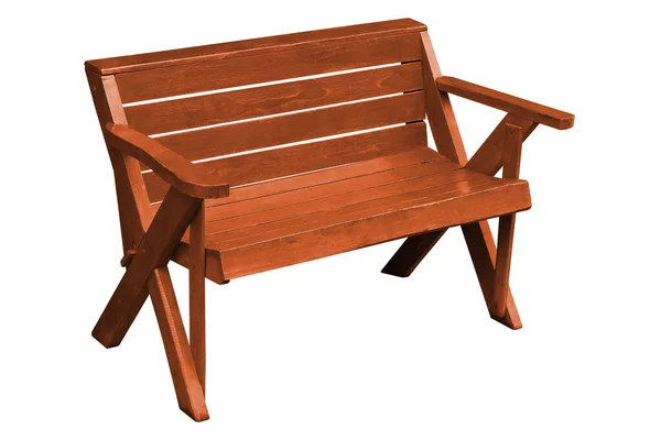クリッピングパスを持つ白い背景に隔離された茶色の木製のベンチ — ストック写真