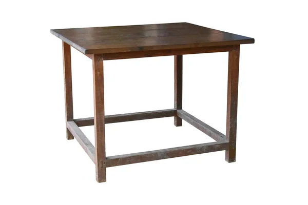 白い背景に隔離された茶色の木製のテーブルは クリッピングパスで動作します — ストック写真