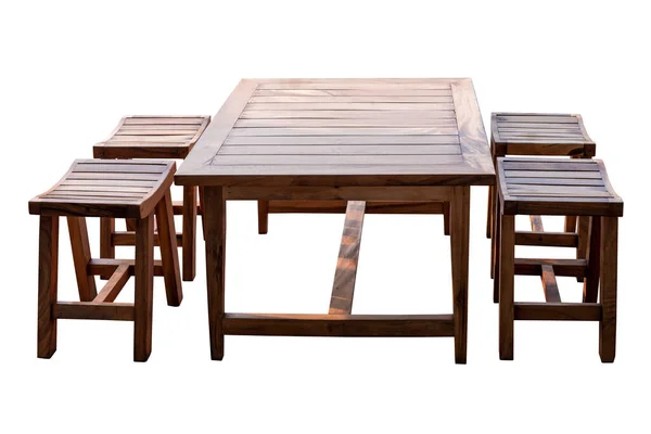 Stock image Wooden dining table set isolated on white background, work with clipping path.