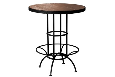 Tahta masa çelik bacaklar, beyaz arka planda izole edilmiş, patikayla çalışıyor..