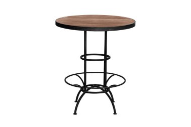 Tahta masa çelik bacaklar, beyaz arka planda izole edilmiş, patikayla çalışıyor..